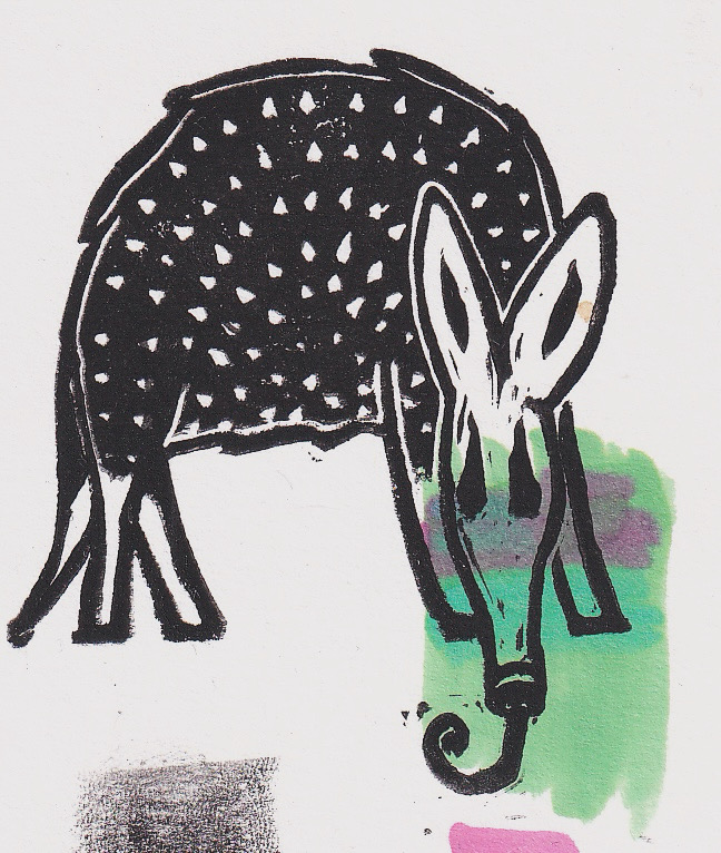 armadillo linoleum block print
